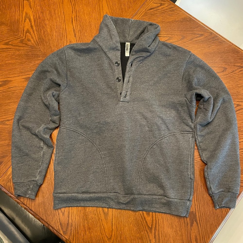 American Apparel Men's Shawl Collar Rugby Sweatshirt, Blue, Size L, EUC